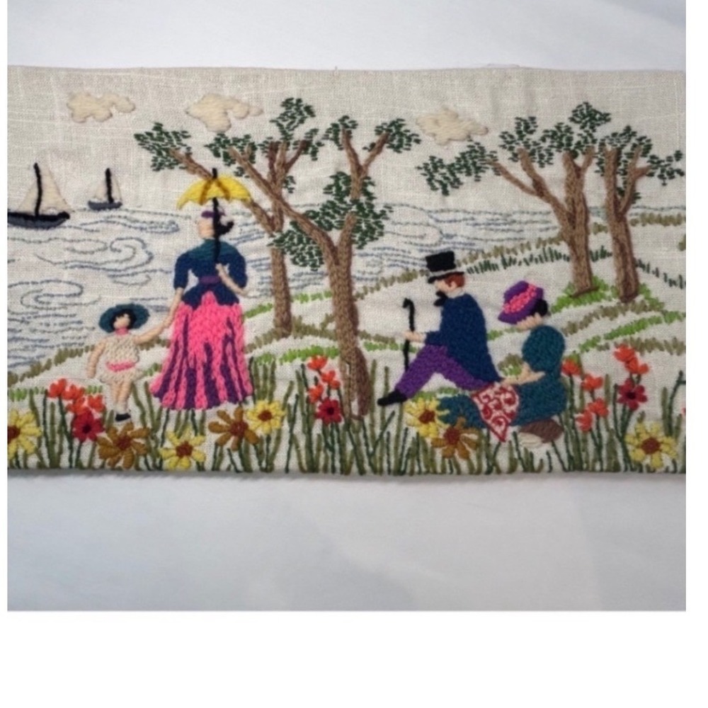 Unbranded Crewel Embroidery Wall Art Unisex OS Cream Victorian Park Scene
